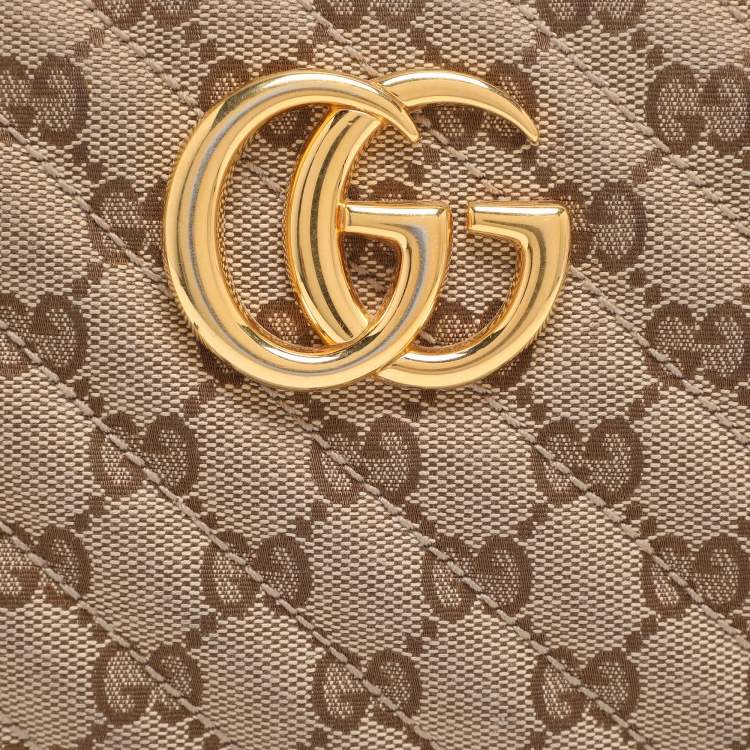 Pre Owned Gucci GG Marmont Small Black/Beige GG Canvas and Leather Camera Bag