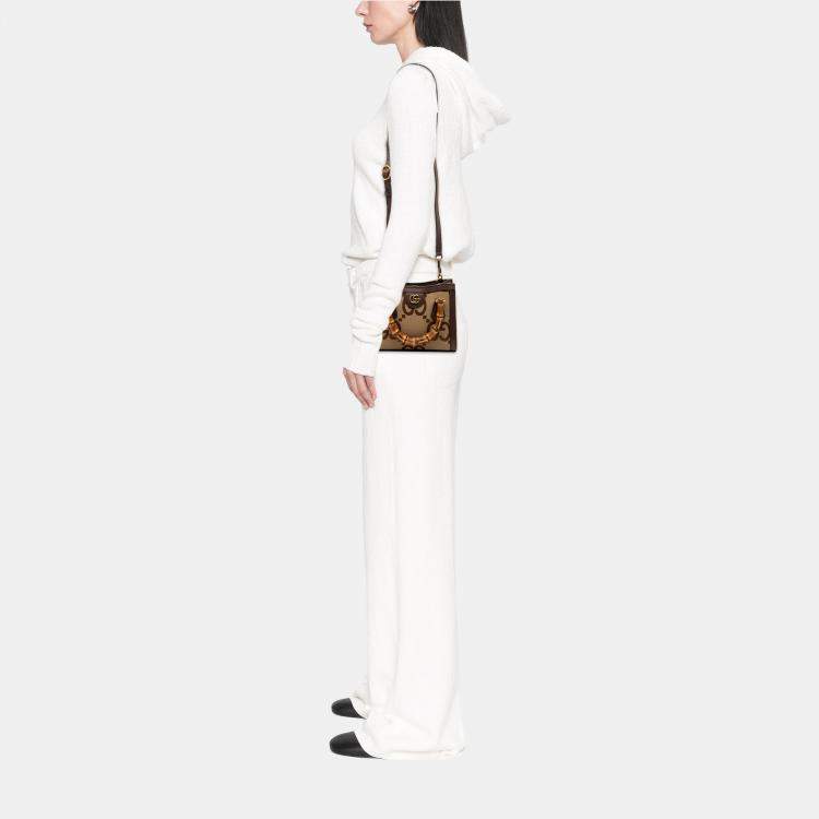 Pre Owned Gucci Brown Mini Jumbo GG Canvas Bamboo Diana Satchel