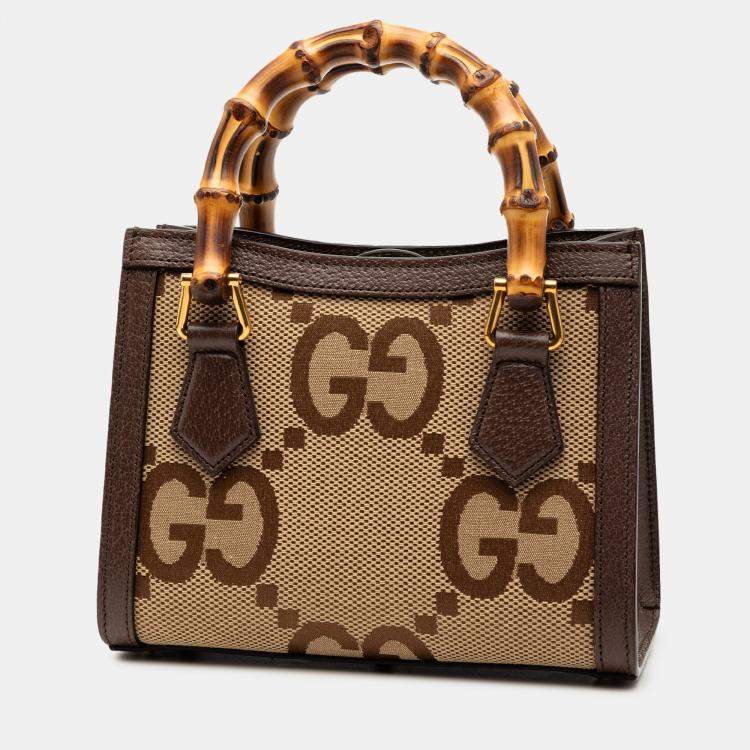 Pre Owned Gucci Brown Mini Jumbo GG Canvas Bamboo Diana Satchel