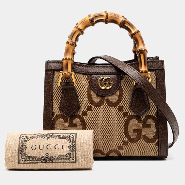 Pre Owned Gucci Brown Mini Jumbo GG Canvas Bamboo Diana Satchel