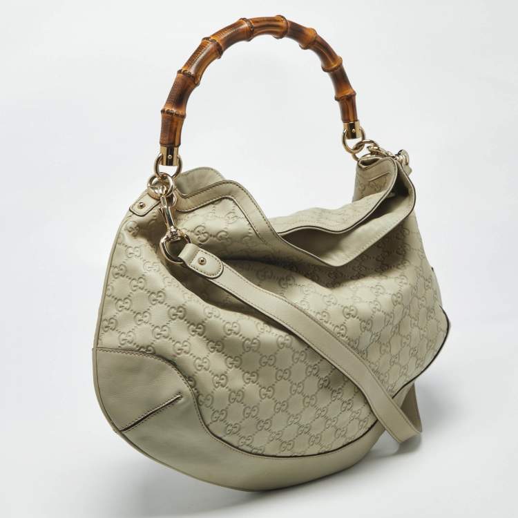 Pre Owned Gucci Peggy Bamboo Light Cream Guccissima Leather Hobo