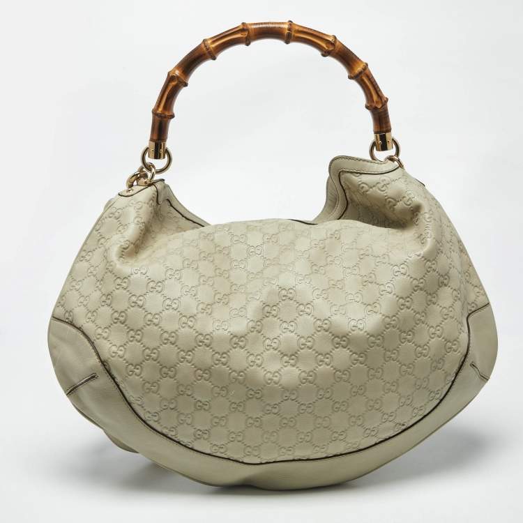 Pre Owned Gucci Peggy Bamboo Light Cream Guccissima Leather Hobo