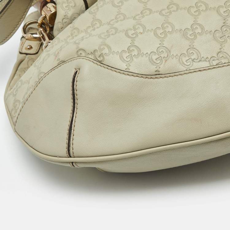 Pre Owned Gucci Peggy Bamboo Light Cream Guccissima Leather Hobo