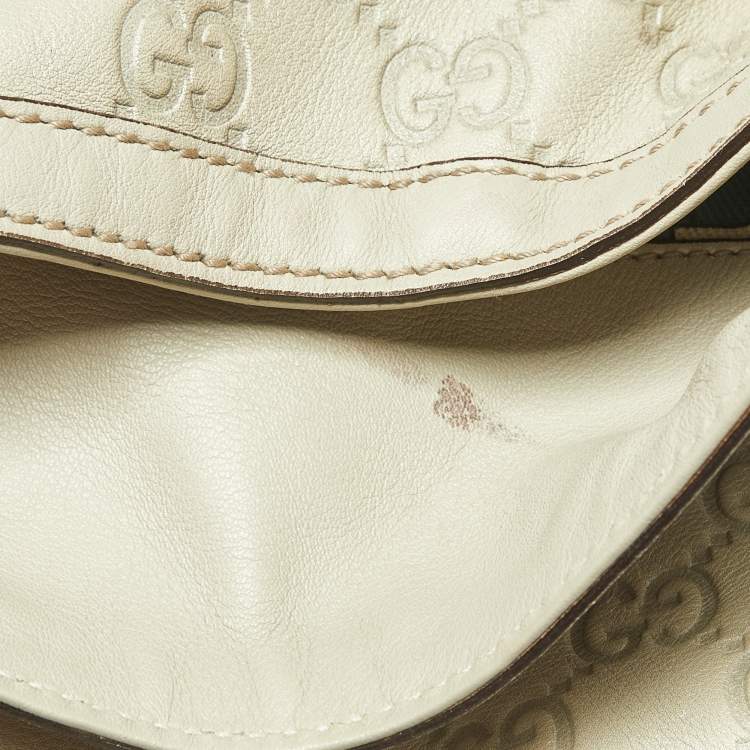 Pre Owned Gucci Peggy Bamboo Light Cream Guccissima Leather Hobo