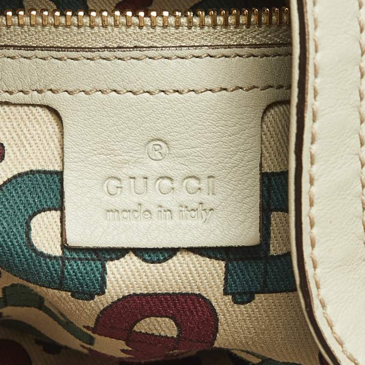 Pre Owned Gucci Peggy Bamboo Light Cream Guccissima Leather Hobo