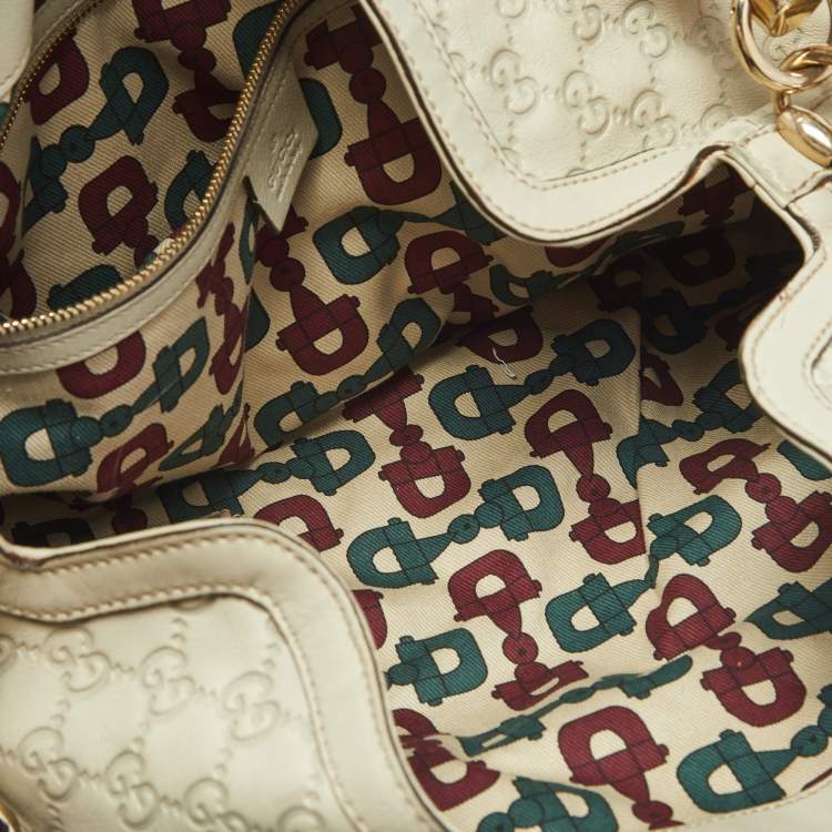 Pre Owned Gucci Peggy Bamboo Light Cream Guccissima Leather Hobo