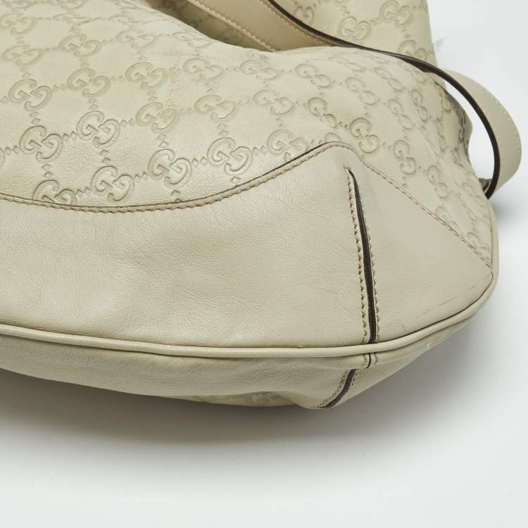 Pre Owned Gucci Peggy Bamboo Light Cream Guccissima Leather Hobo
