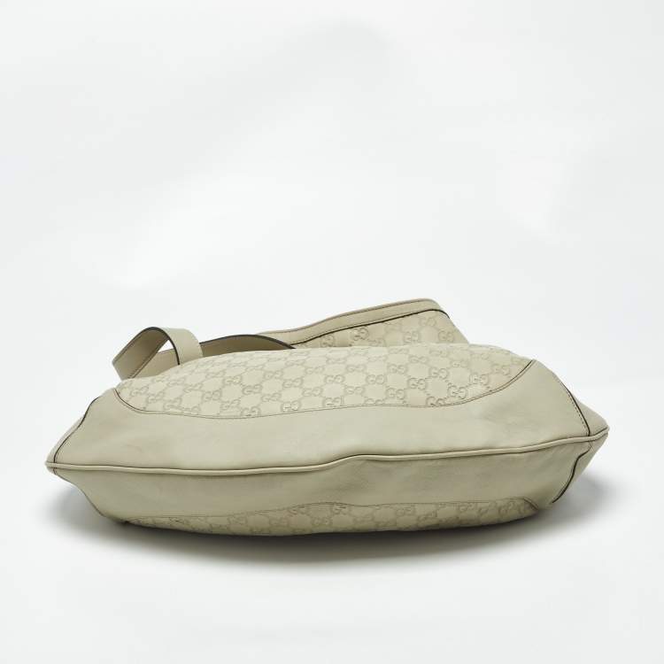 Pre Owned Gucci Peggy Bamboo Light Cream Guccissima Leather Hobo