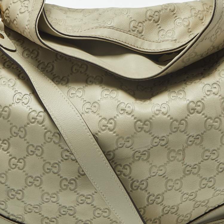 Pre Owned Gucci Peggy Bamboo Light Cream Guccissima Leather Hobo