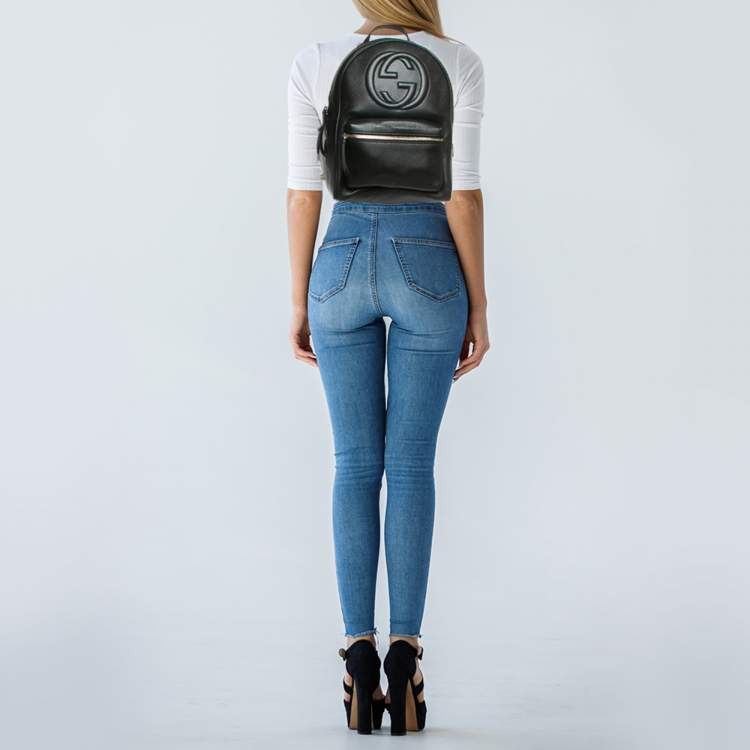 Pre Owned حقيبة ظهر غوتشي سوهو سلسلة جلد سوداء