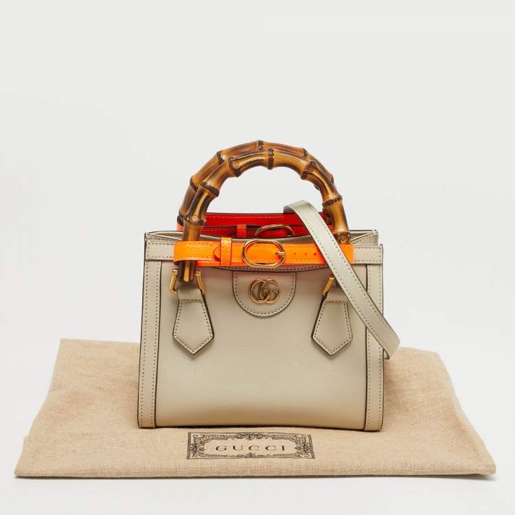 Pre Owned Gucci Bamboo Diana Mni Off White Leather Tote
