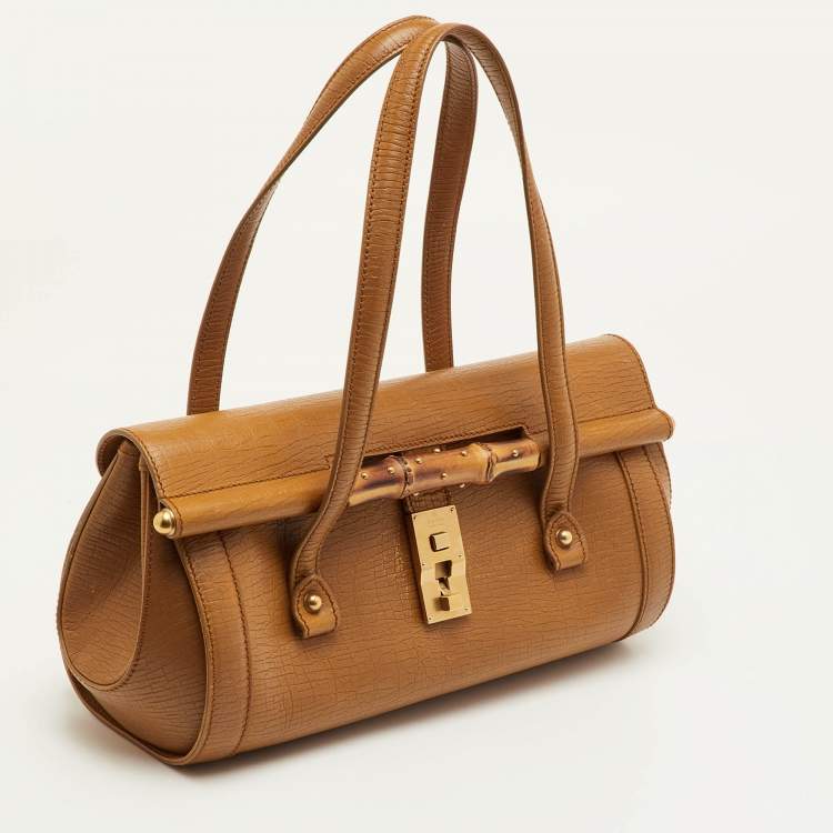 Pre Owned Gucci Bamboo Bullet Mustard Leather Satchel