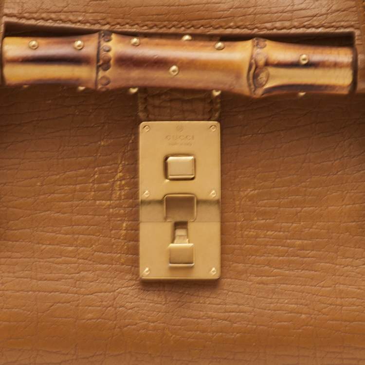 Pre Owned Gucci Bamboo Bullet Mustard Leather Satchel