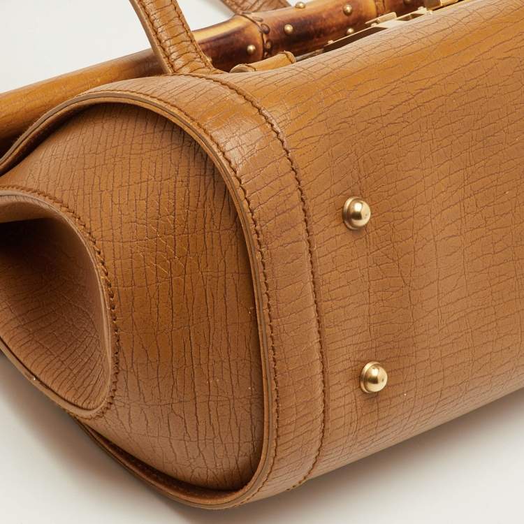 Pre Owned Gucci Bamboo Bullet Mustard Leather Satchel