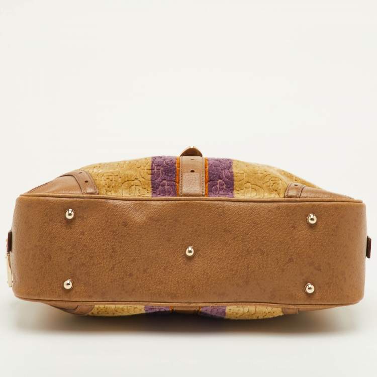 Pre Owned Gucci Horsebit Multicolor Leather and Velvet Satchel