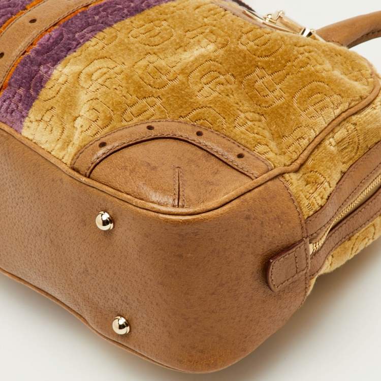 Pre Owned Gucci Horsebit Multicolor Leather and Velvet Satchel