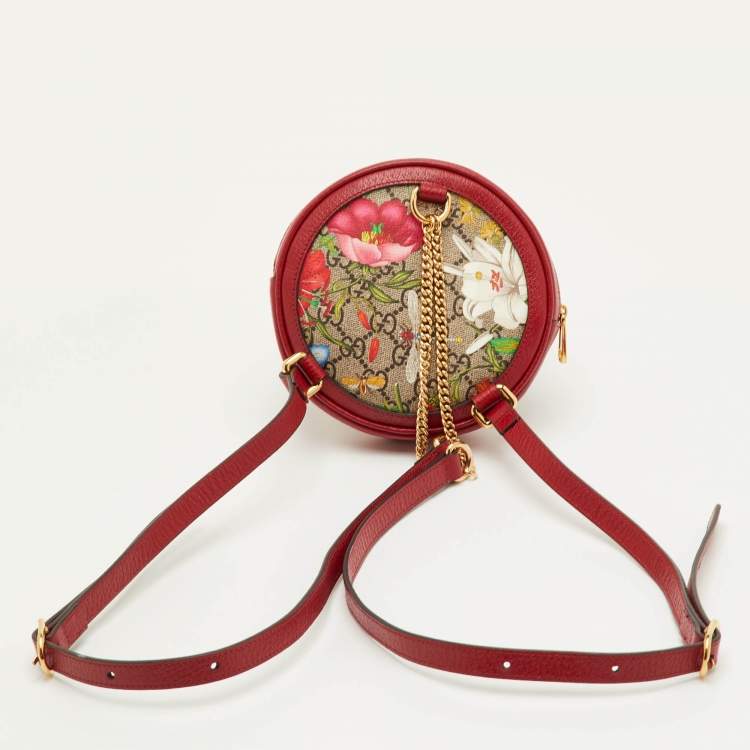 Pre Owned Gucci Red GG Supreme Flora Ophidia Round Coated Canvas and Leather Backpack