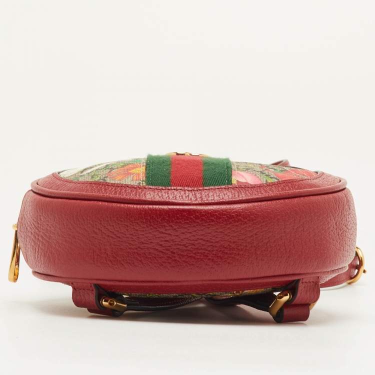 Pre Owned Gucci Red GG Supreme Flora Ophidia Round Coated Canvas and Leather Backpack