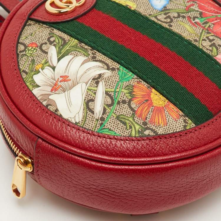 Pre Owned Gucci Red GG Supreme Flora Ophidia Round Coated Canvas and Leather Backpack