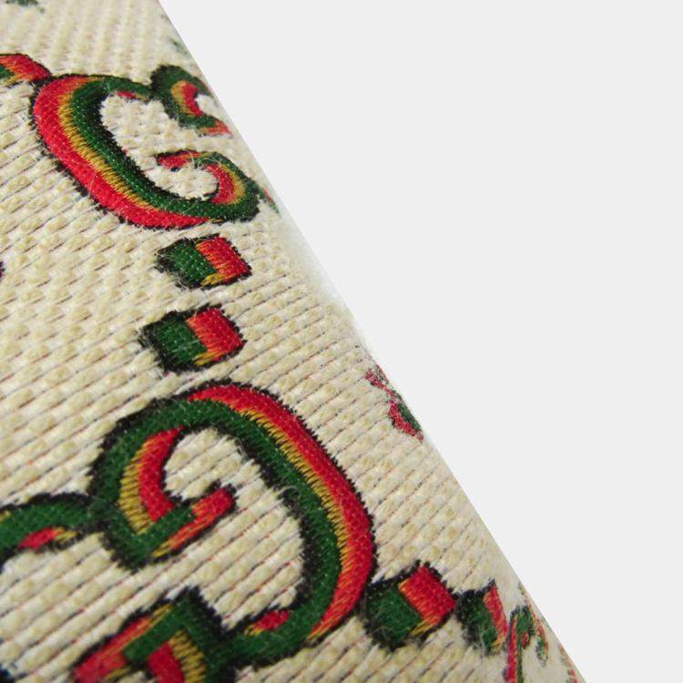 Pre Owned Gucci 100th Anniversary Green Beige Canvas Leather Tote Bag