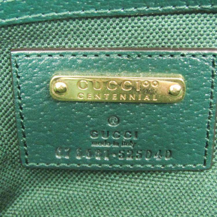 Pre Owned Gucci 100th Anniversary Green Beige Canvas Leather Tote Bag