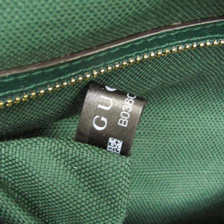 Pre Owned Gucci 100th Anniversary Green Beige Canvas Leather Tote Bag