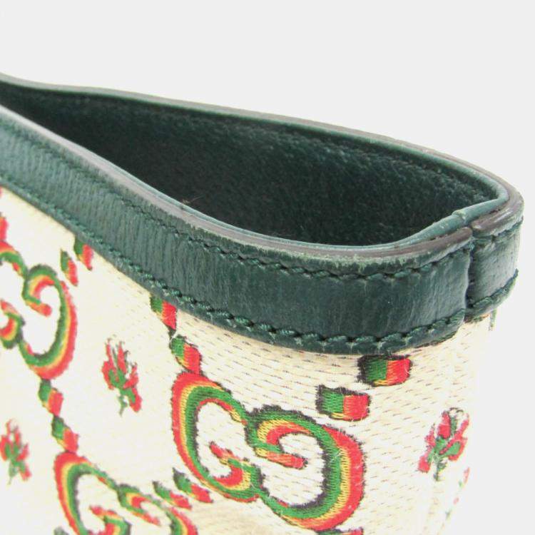 Pre Owned Gucci 100th Anniversary Green Beige Canvas Leather Tote Bag