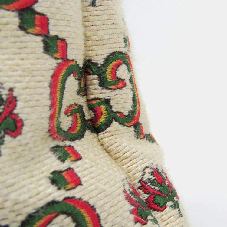 Pre Owned Gucci 100th Anniversary Green Beige Canvas Leather Tote Bag