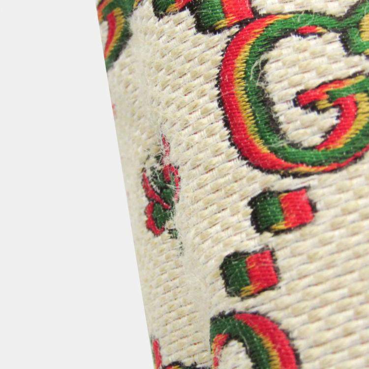 Pre Owned Gucci 100th Anniversary Green Beige Canvas Leather Tote Bag