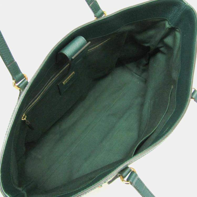 Pre Owned Gucci 100th Anniversary Green Beige Canvas Leather Tote Bag