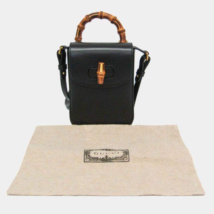 Pre Owned Gucci Bamboo Black Leather Backpack