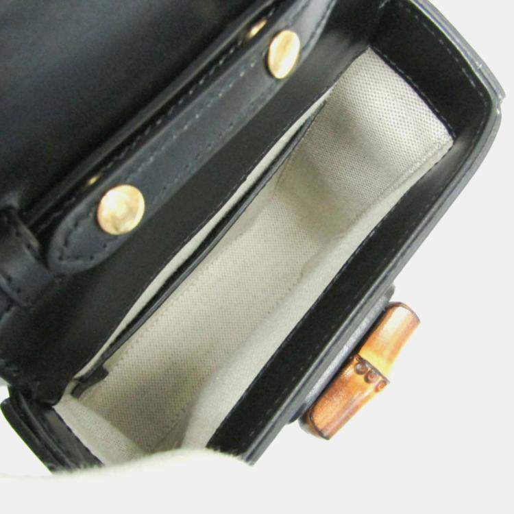 Pre Owned Gucci Bamboo Black Leather Backpack