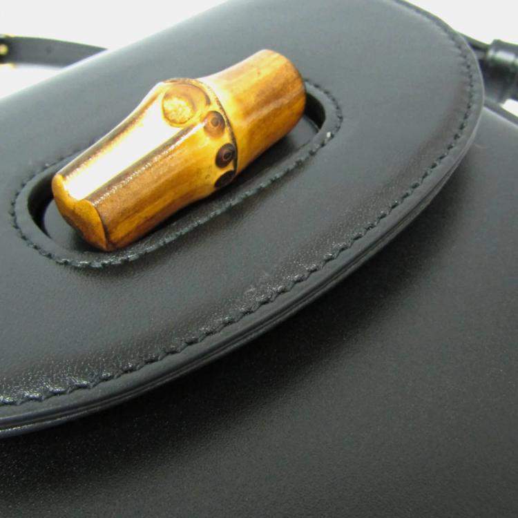 Pre Owned Gucci Bamboo Black Leather Backpack