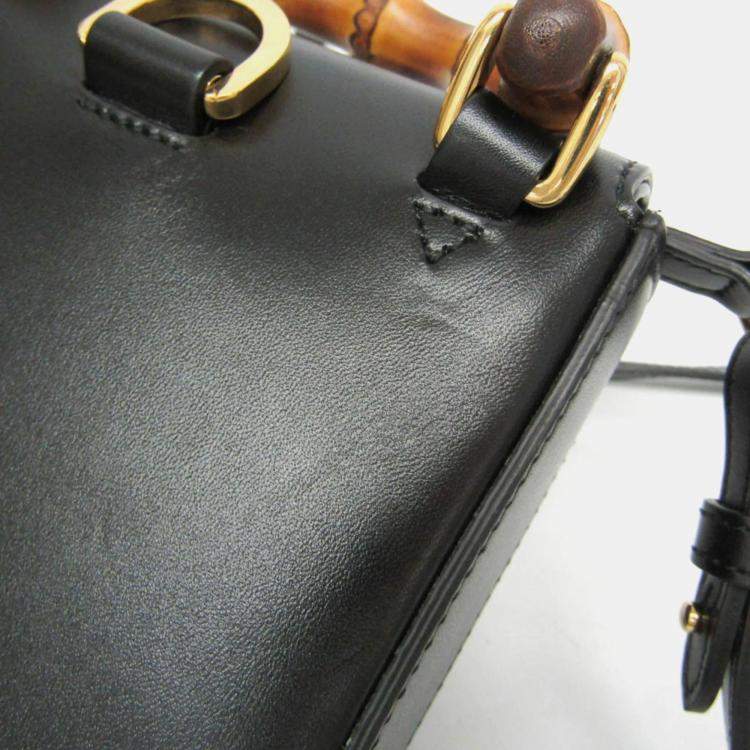 Pre Owned Gucci Bamboo Black Leather Backpack