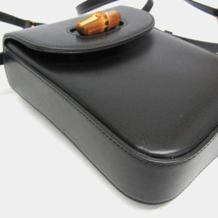 Pre Owned Gucci Bamboo Black Leather Backpack