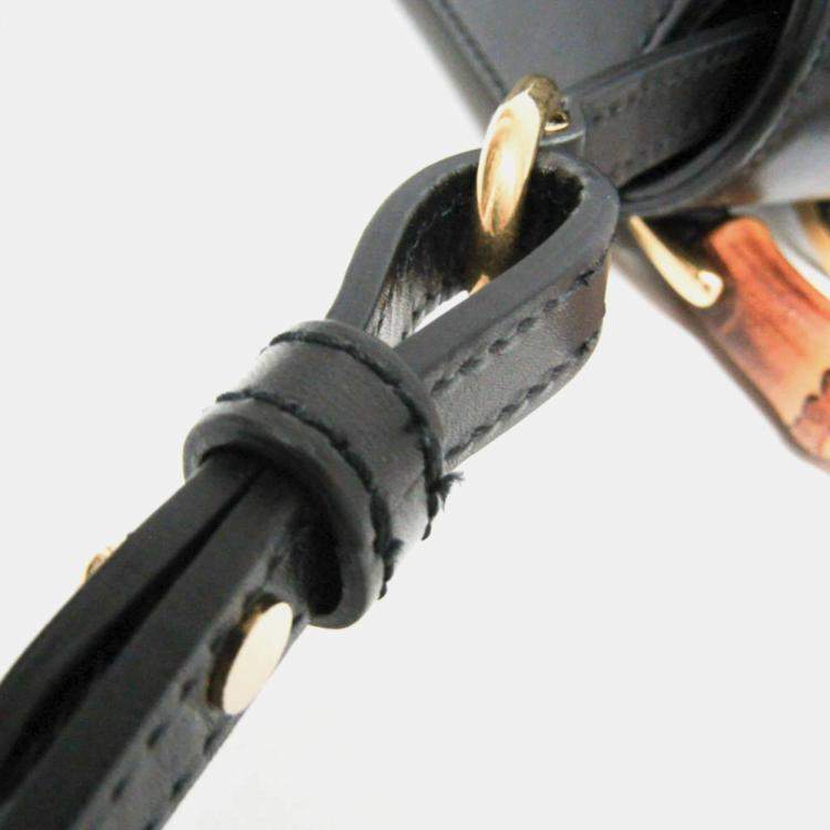 Pre Owned Gucci Bamboo Black Leather Backpack