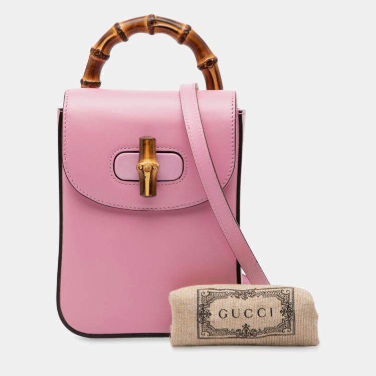 Pre Owned Gucci Pink Mini Calfskin Bamboo Top Handle Bag