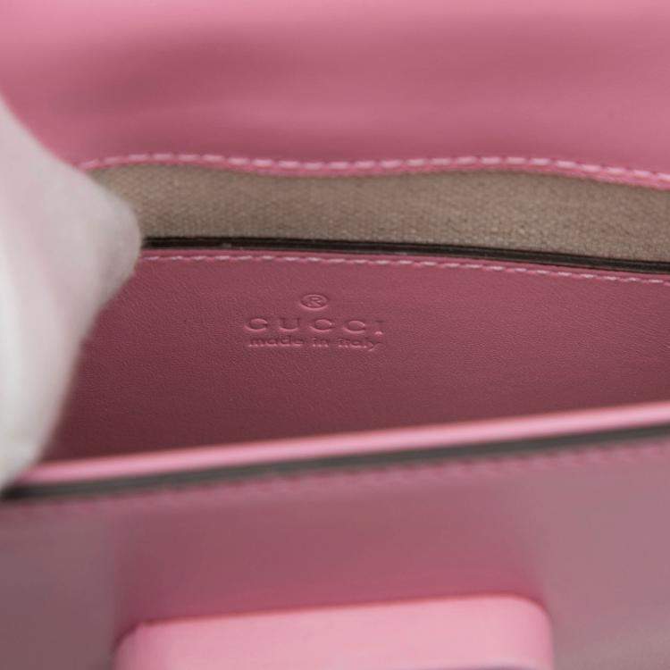 Pre Owned Gucci Pink Mini Calfskin Bamboo Top Handle Bag