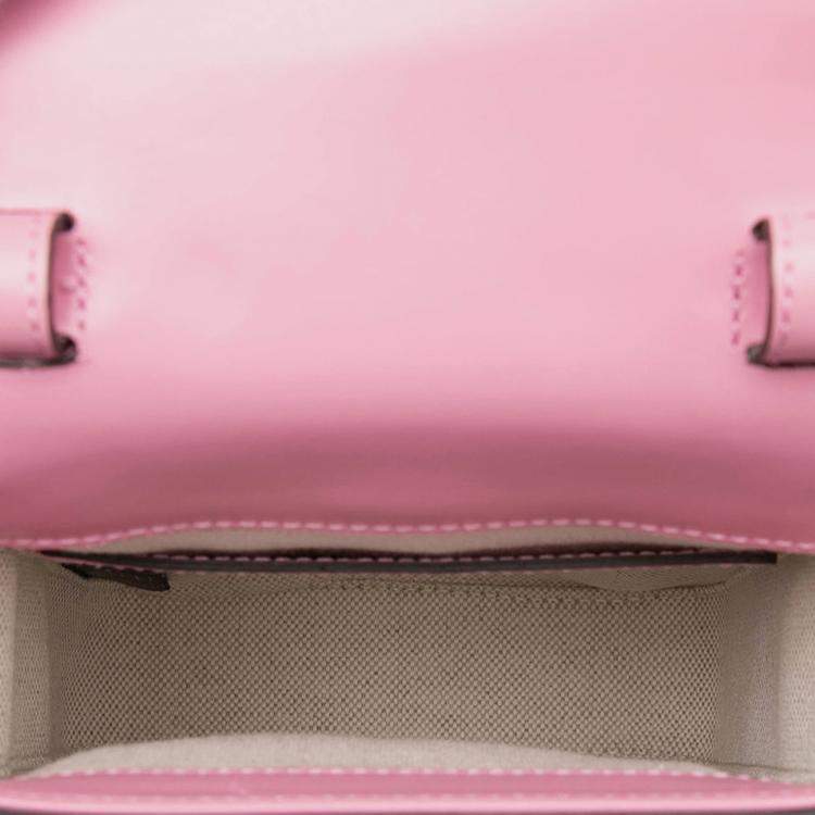 Pre Owned Gucci Pink Mini Calfskin Bamboo Top Handle Bag