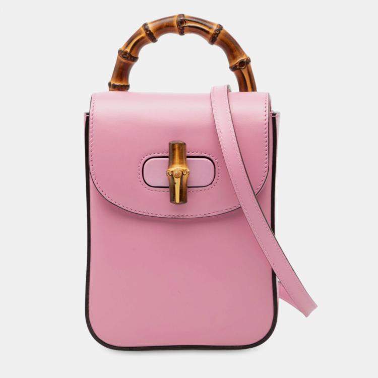 Pre Owned Gucci Pink Mini Calfskin Bamboo Top Handle Bag