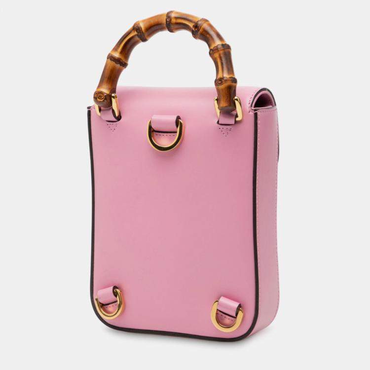 Pre Owned Gucci Pink Mini Calfskin Bamboo Top Handle Bag