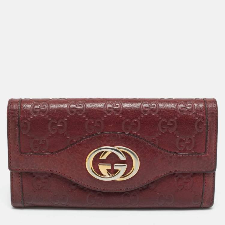 Pre Owned Gucci Sukey Burgundy Guccissima Leather Continental Wallet