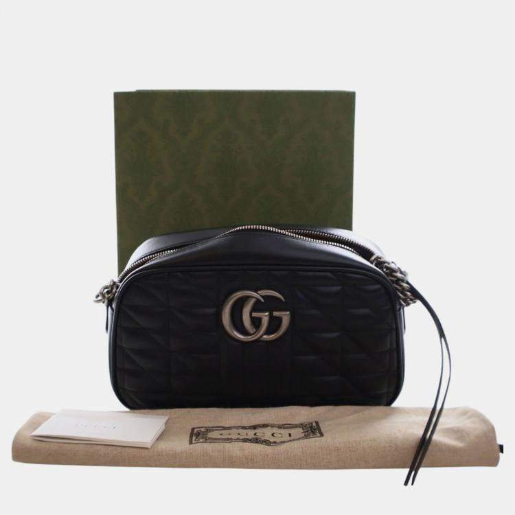 Pre Owned Gucci Black Small GG Marmont Matelasse Leather Aria Crossbody