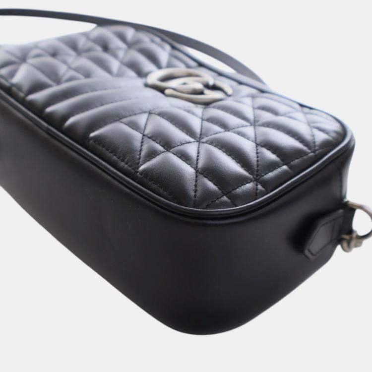 Pre Owned Gucci Black Small GG Marmont Matelasse Leather Aria Crossbody
