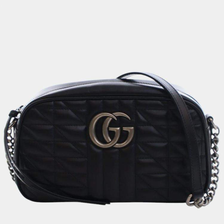 Pre Owned Gucci Black Small GG Marmont Matelasse Leather Aria Crossbody