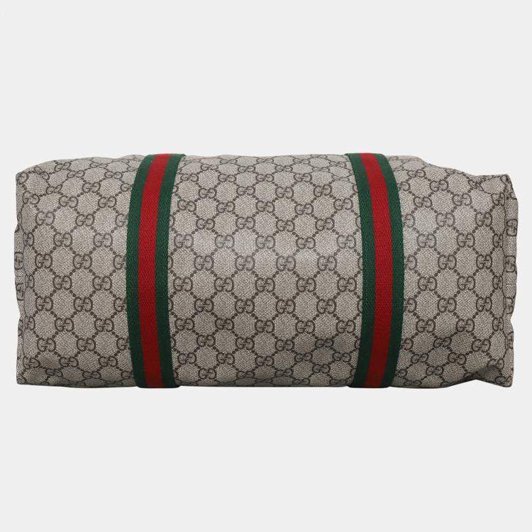 Pre Owned Gucci Brown Coated Canvas Large Tote Bag With Web Detail