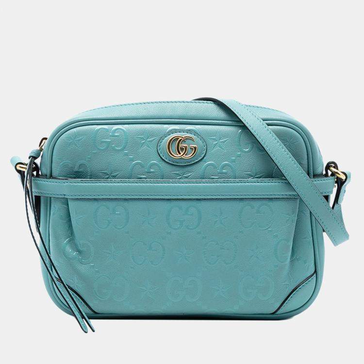 Pre Owned Gucci Blue GG Star Embossed Leather Crossbody