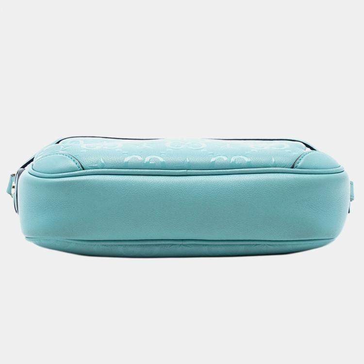 Pre Owned Gucci Blue GG Star Embossed Leather Crossbody