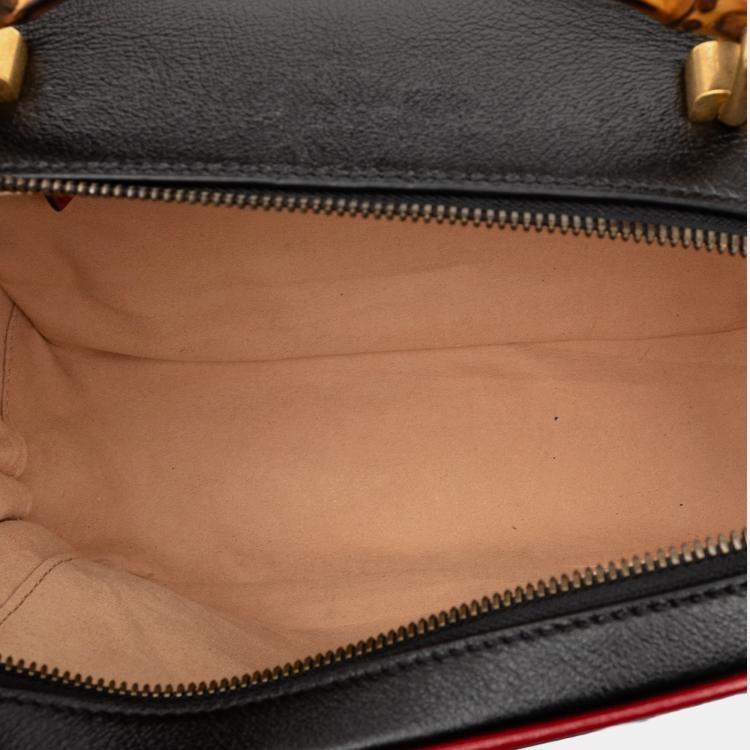 Pre Owned Gucci Black Small GG Marmont Matelasse Diagonal Leather Torchon Bamboo Satchel