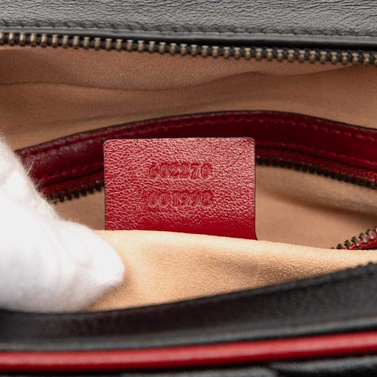 Pre Owned Gucci Black Small GG Marmont Matelasse Diagonal Leather Torchon Bamboo Satchel